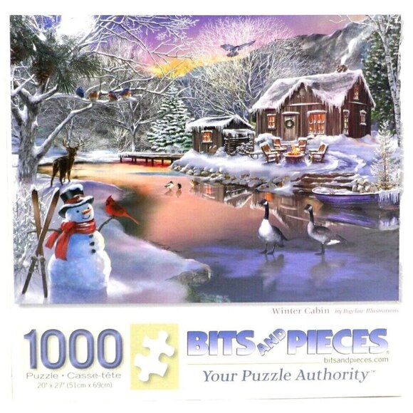 BIGELOW 1000 piece jigsaw puzzle Winter Cabin 20 X 27", NEW - Picture 1 of 2